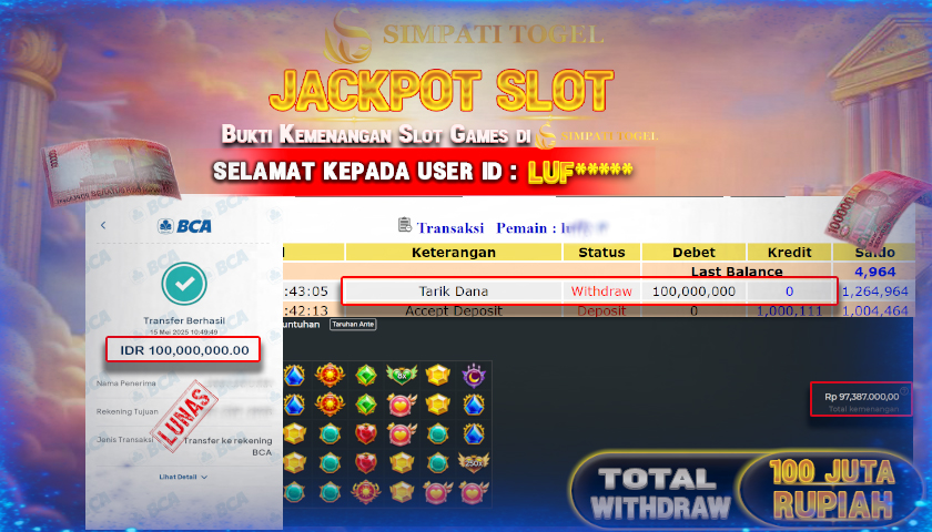 SIMPATITOGEL id : LUF*** MENANG BESAR DI SLOT STARLIGHT PRINCESS 1000 DENGAN TOTAL WITHDRAW Rp.100.000.000 ,- LUNAS