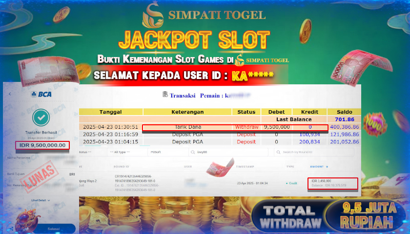 SIMPATITOGEL id : KA**** KEMENANGAN BESAR JACKPOT DI MAHJONG WAYS 2 PGSoft TOTAL WITHDRAW Rp.9.500.000 ,- LUNAS