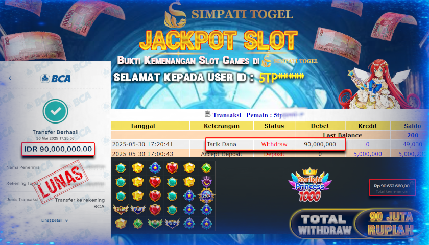 SIMPATITOGEL id :5TP*** MENANG BESAR DI STARLIGHT PRINCESS DENGAN TOTAL WITHDRAW Rp.90.000.000 ,- LUNAS