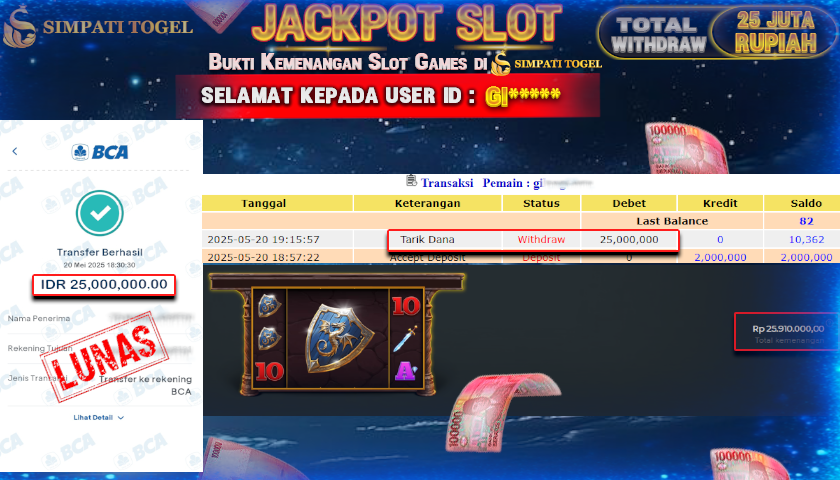 SIMPATITOGEL id : GI*** MENANG BESAR DI SLOT Sleeping Dragon PRAGMATIC PLAY  DENGAN TOTAL WITHDRAW Rp.25.000.000 ,- LUNAS