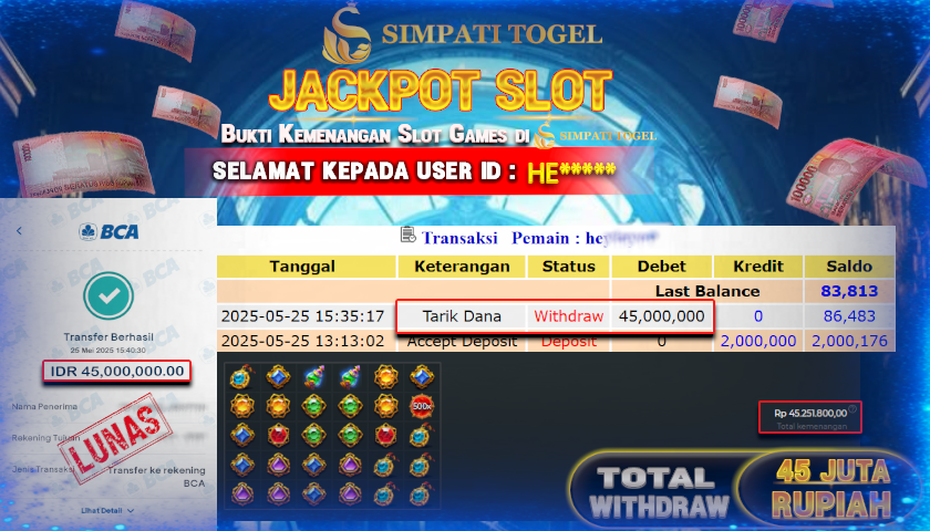 SIMPATITOGEL id :HE*** MENANG BESAR DI GATES OF GATOTKACA DENGAN TOTAL WITHDRAW Rp.45.000.000 ,- LUNAS