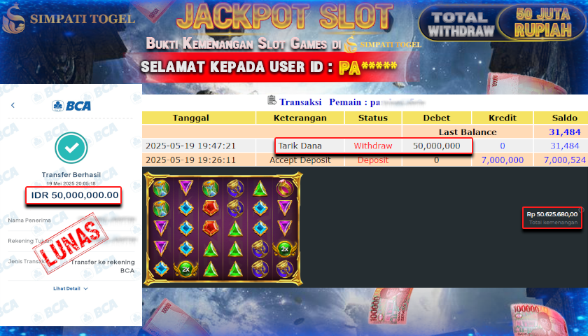 SIMPATITOGEL id : PA*** MENANG BESAR DI SLOT X15000 MANIA PRAGMATIC PLAY  DENGAN TOTAL WITHDRAW Rp.50.000.000 ,- LUNAS