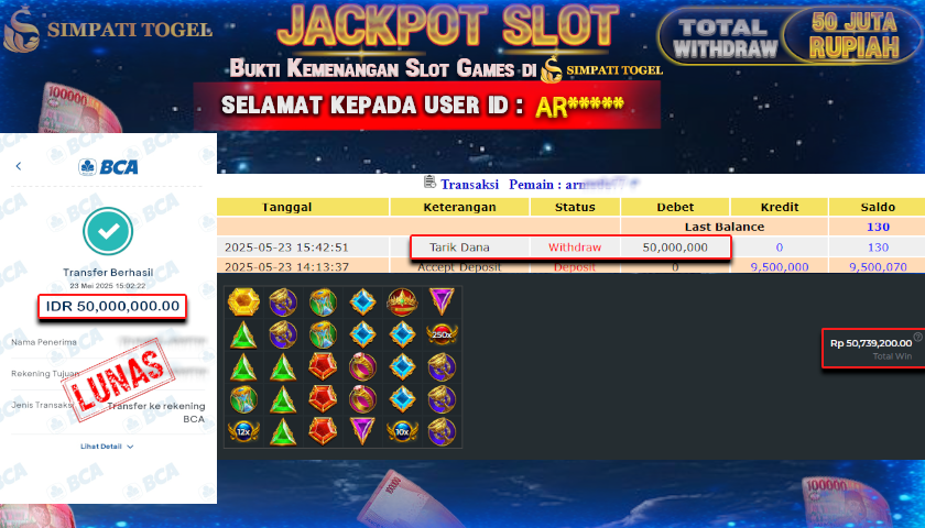 SIMPATITOGEL id : AR*** MENANG BESAR DI GATES OF OLYMPUS DENGAN TOTAL WITHDRAW Rp.50.000.000 ,- LUNAS