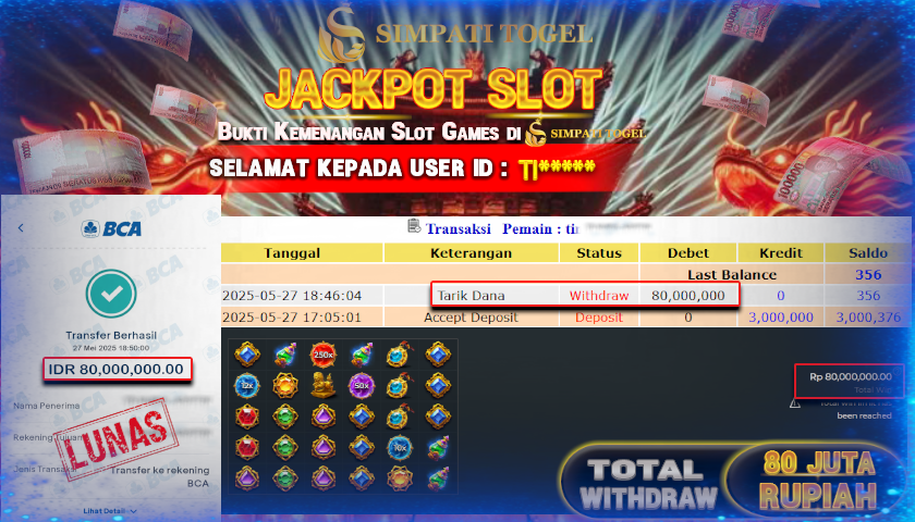 SIMPATITOGEL id :TI*** MENANG BESAR DI GATES OF GATOT KACA DENGAN TOTAL WITHDRAW Rp.80.000.000 ,- LUNAS