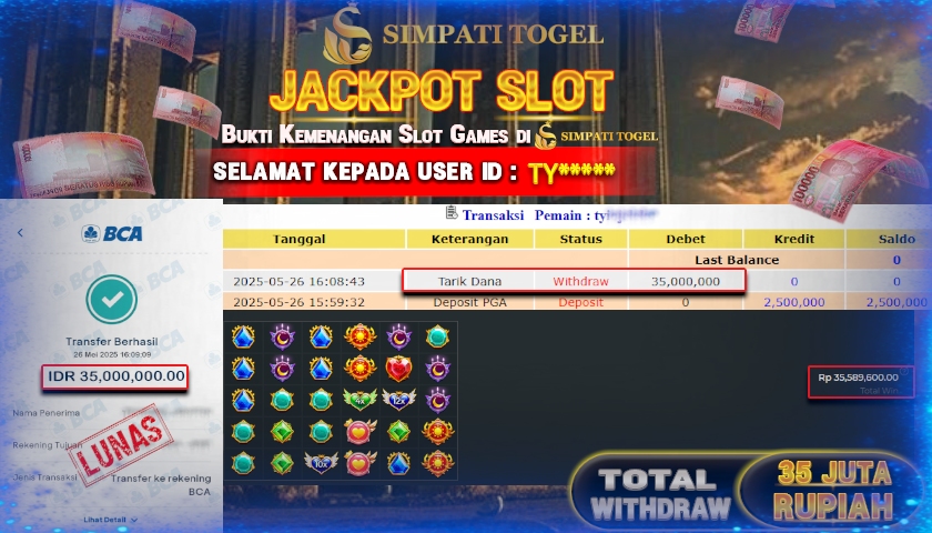 SIMPATITOGEL id :TY*** MENANG BESAR DI STARLIGHT PRINCESS DENGAN TOTAL WITHDRAW Rp.35.000.000 ,- LUNAS