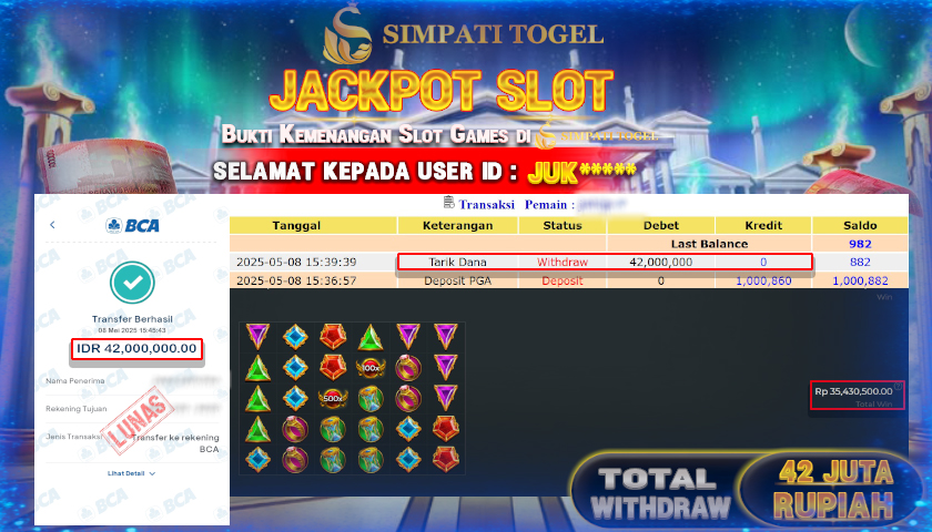 SIMPATITOGEL id : JUK***** MENANG BESAR DI GATES OF OLYMPUS 1000 PRAGMATIC PLAY TOTAL WITHDRAW Rp.42.000.000 ,- LUNAS