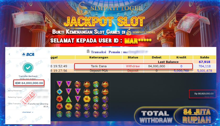 SIMPATITOGEL id : MAR**** MENANG BESAR DI SLOT GATES OF OLYMPUS 1000 DENGAN TOTAL WITHDRAW Rp.84.000.000 ,- LUNAS