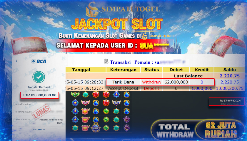 SIMPATITOGEL id : SUA*** MENANG BESAR DI SLOT STARLIGHT PRINCESS 1000 DENGAN TOTAL WITHDRAW Rp.62.000.000 ,- LUNAS