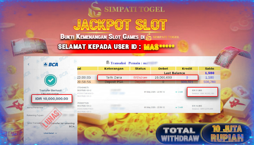SIMPATITOGEL id : MAS**** JACKPOT DI SLOT MAHJONG WAYS 2 TOTAL WITHDRAW Rp.10.000.000 ,- LUNAS