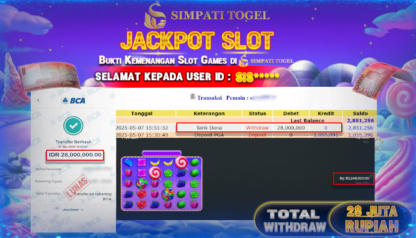 SIMPATITOGEL id : SIS*** JACKPOT DI SLOT SWEET BONANZA 1000 PRAGMATIC PLAY TOTAL WITHDRAW Rp.28.000.000 ,- LUNAS