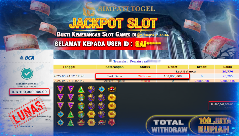 SIMPATITOGEL id :SAI*** MENANG BESAR DI GATES OF OLYMPUS DENGAN TOTAL WITHDRAW Rp.100.000.000 ,- LUNAS