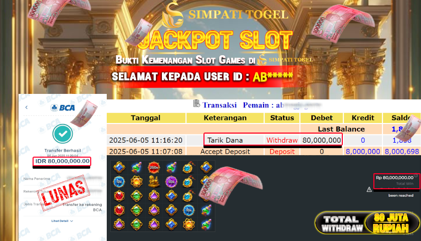 SIMPATITOGEL id :AB*** MENANG BESAR DI GATES OF GATOT KACA DENGAN TOTAL WITHDRAW Rp.80.000.000 ,- LUNAS