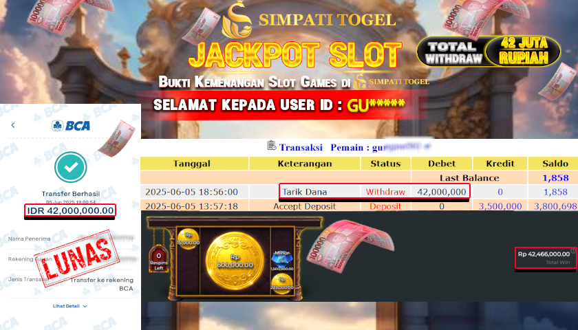 SIMPATITOGEL id :GU*** MENANG BESAR DI SLEEPING DRAGON  DENGAN TOTAL WITHDRAW Rp.42.000.000 ,- LUNAS
