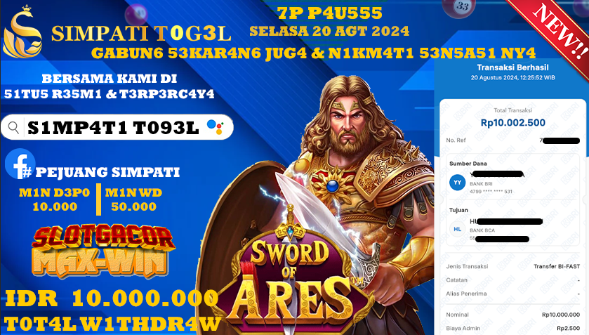 SIMPATITOGEL id : SX**** JACKPOT SWORD OF ARES Rp.10.000.000 ,- LUNAS