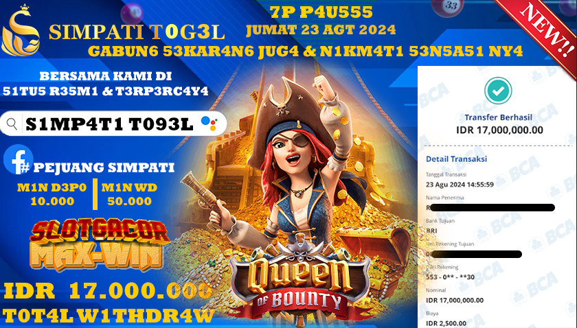 SIMPATITOGEL id : RR**** JACKPOT QUEEN OF BOUNTY Rp.17.000.000 ,- LUNAS