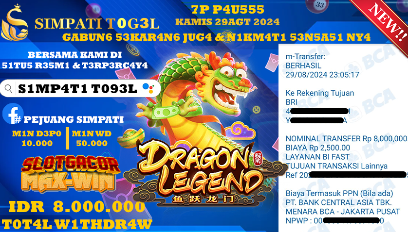 SIMPATITOGEL id : 14**** JACKPOT DRAGON LEGEND Rp.8.000.000 ,- LUNAS