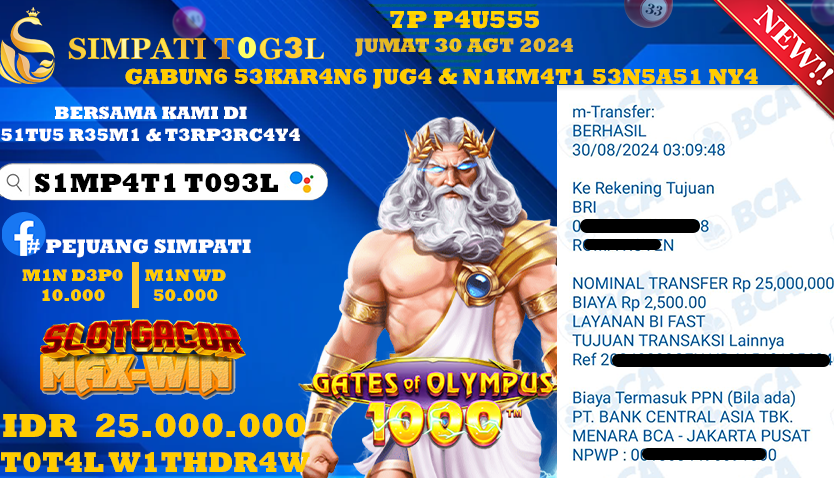 SIMPATITOGEL id : SS**** JACKPOT GATES OF OLYMPUS 1000 Rp.25.000.000 ,- LUNAS