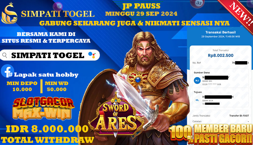 SIMPATITOGEL id : a1**** JACKPOT Sword of Ares Rp.8.000.000 ,- LUNAS