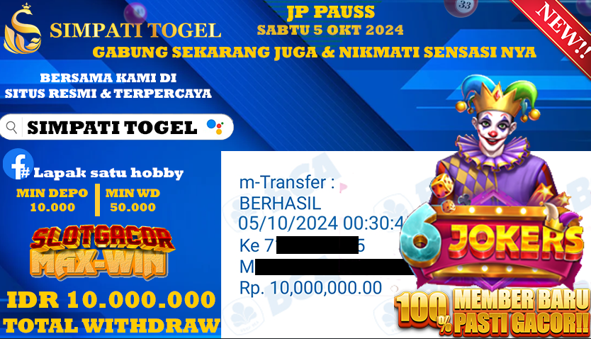 SIMPATITOGEL id : A7**** JACKPOT JOKERS Rp.10.000.000 ,- LUNAS