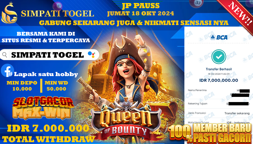SIMPATITOGEL id : C5**** JACKPOT QUEEN OF BOUNTY Rp.7.000.000 ,- LUNAS