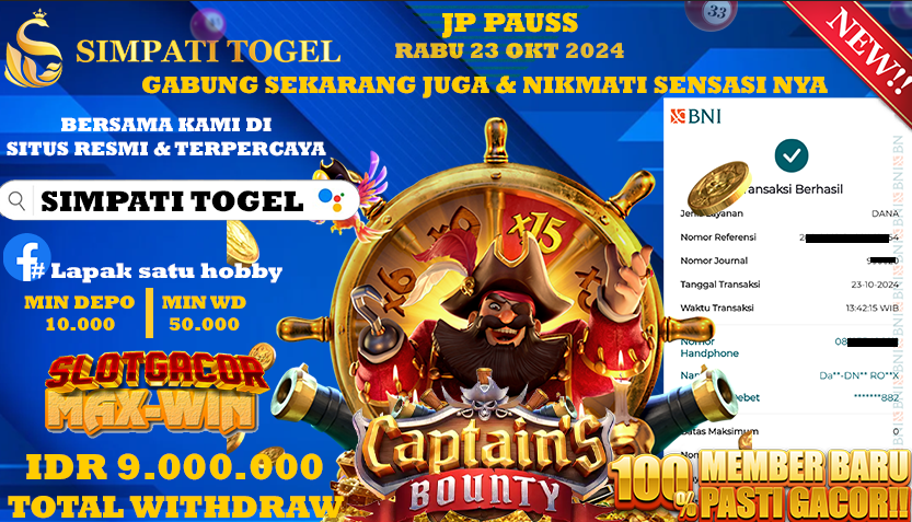 SIMPATITOGEL id : s11**** JACKPOT Captain Bounty Rp.9.000.000 ,- LUNAS