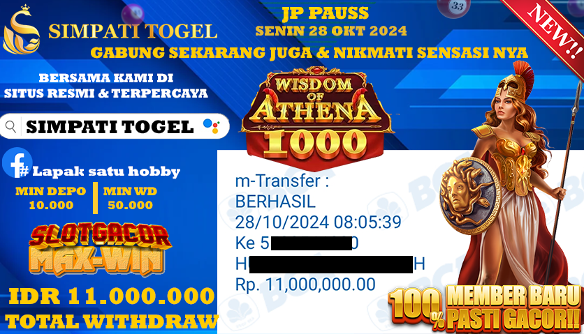 SIMPATITOGEL id : s63**** JACKPOT Wisdom Athena Rp.11.000.000 ,- LUNAS
