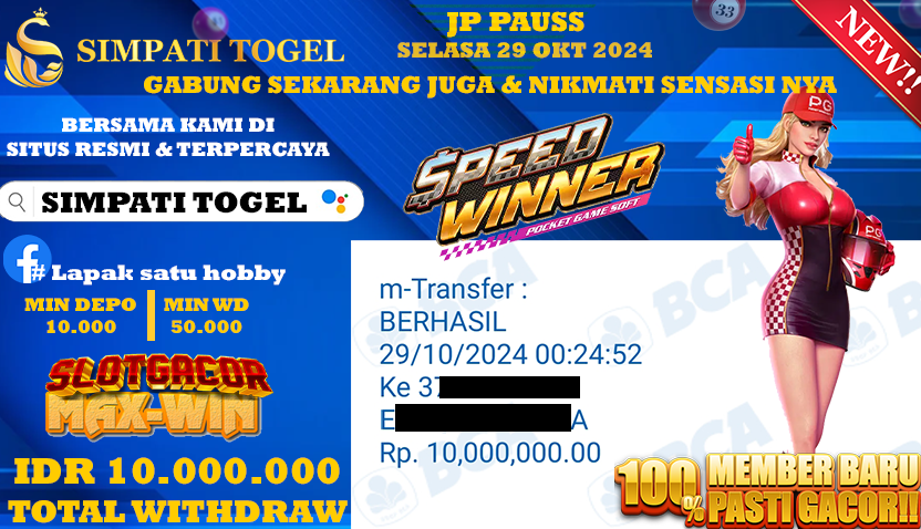 SIMPATITOGEL id : d11**** JACKPOT Speed Winner Rp.10.000.000 ,- LUNAS