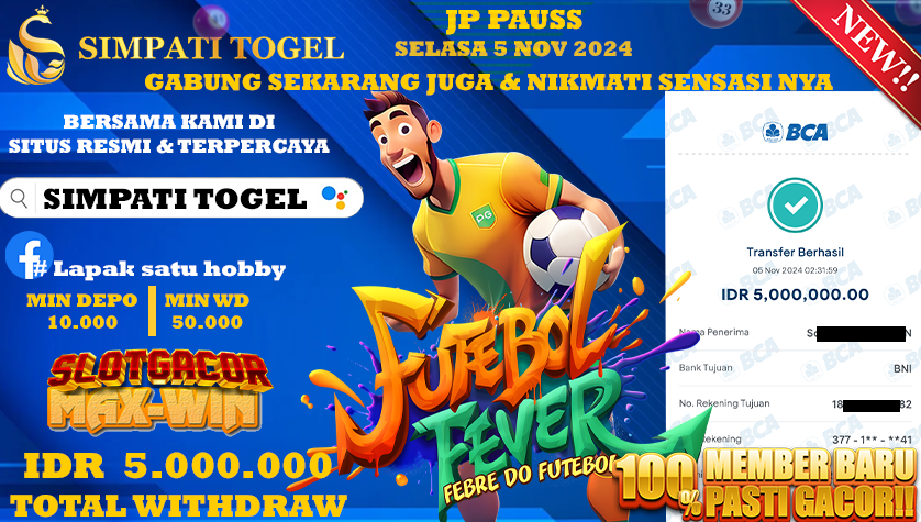 SIMPATITOGEL id : q25**** JACKPOT Futebol Fever Rp.5.000.000 ,- LUNAS