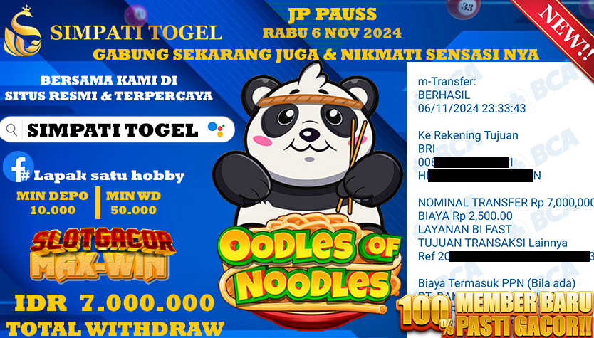 SIMPATITOGEL id : u25**** JACKPOT Oodles Of Noodles Rp.7.000.000 ,- LUNAS