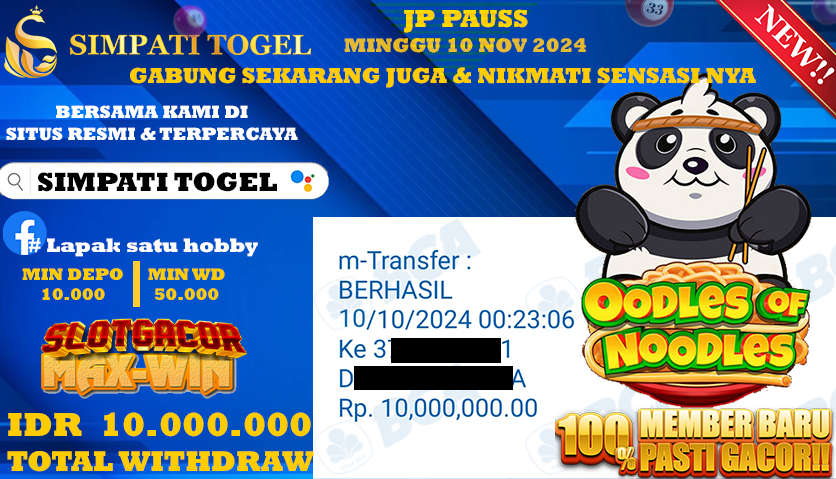 SIMPATITOGEL id : ju88**** JACKPOT Oodle Noodles Rp.10.000.000 ,- LUNAS