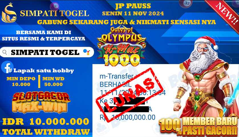 SIMPATITOGEL id : x25**** JACKPOT Gates of Olympus Rp.10.000.000 ,- LUNAS