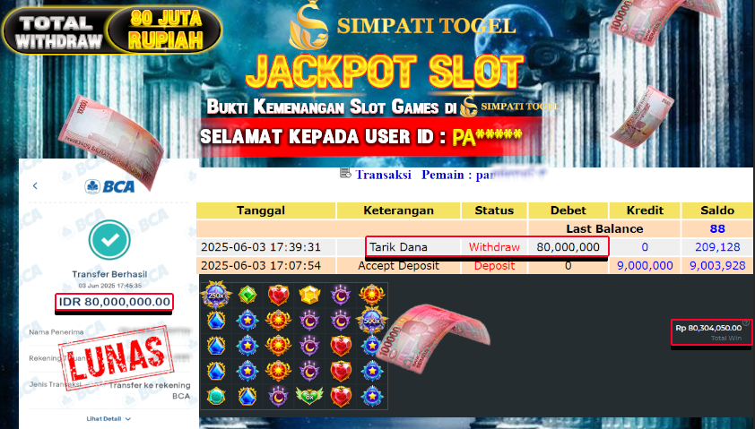 SIMPATITOGEL id :PA*** MENANG BESAR DI STARLIGHT PRINCESS DENGAN TOTAL WITHDRAW Rp.80.000.000 ,- LUNAS