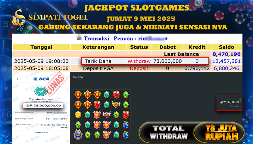 SIMPATITOGEL id : RIN***** MENANG BESAR DI STARLIGHT PRINCESS 1000 PRAGMATIC PLAY TOTAL WITHDRAW Rp.78.000.000 ,- LUNAS